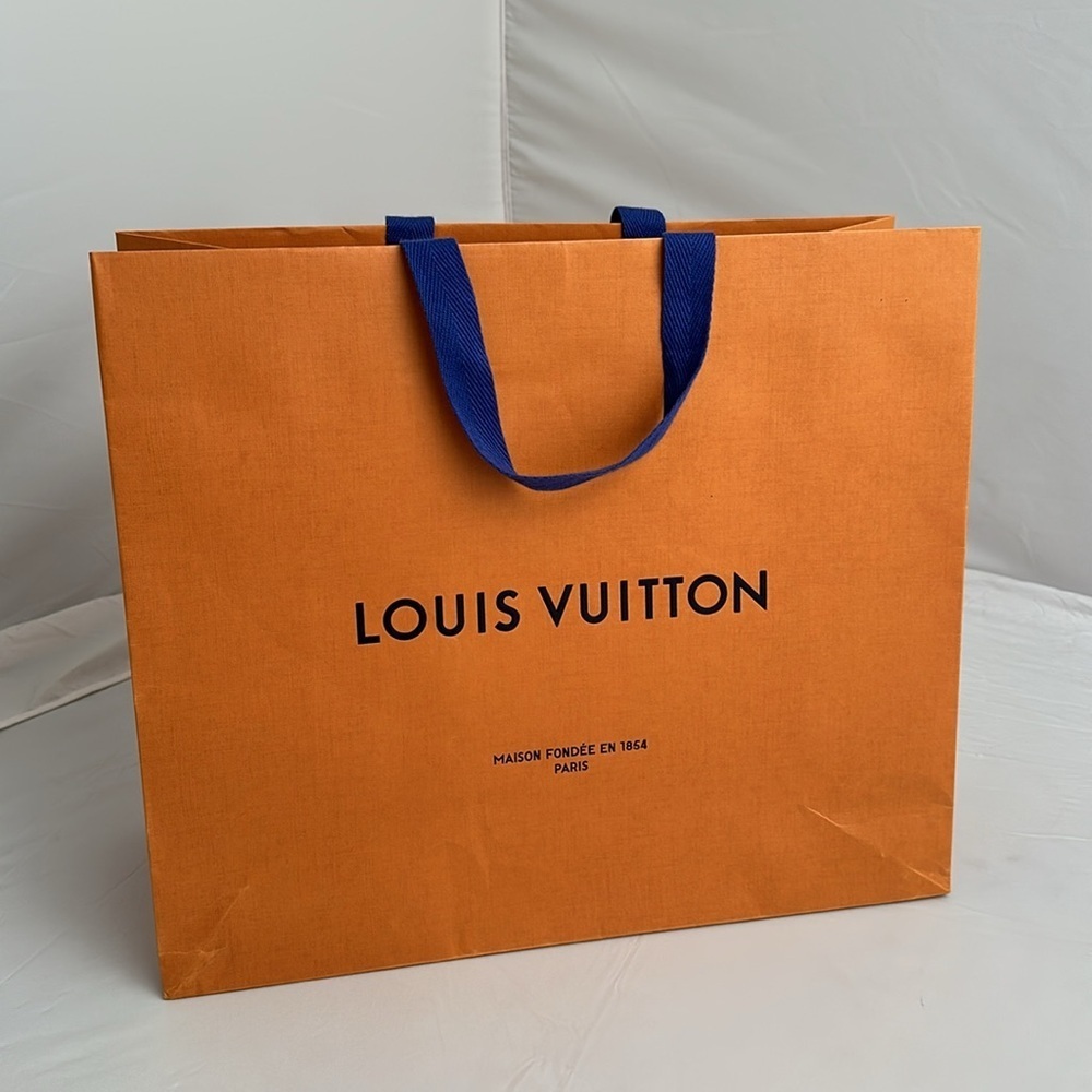 Louis Vuitton classic logo shopping bag with blue fabric handles